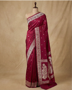 Wine Banarasi Mashru Katan Silk Saree