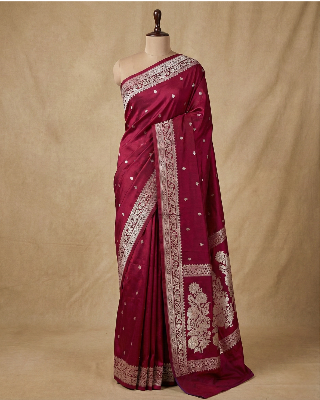 Wine Banarasi Mashru Katan Silk Saree