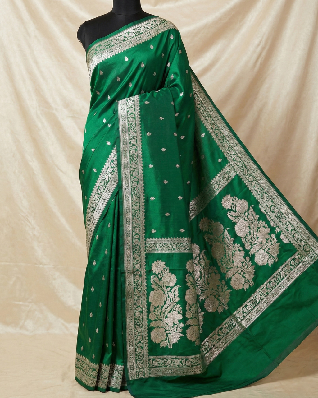 Emerald Green Banarasi Mashru Katan Silk Saree