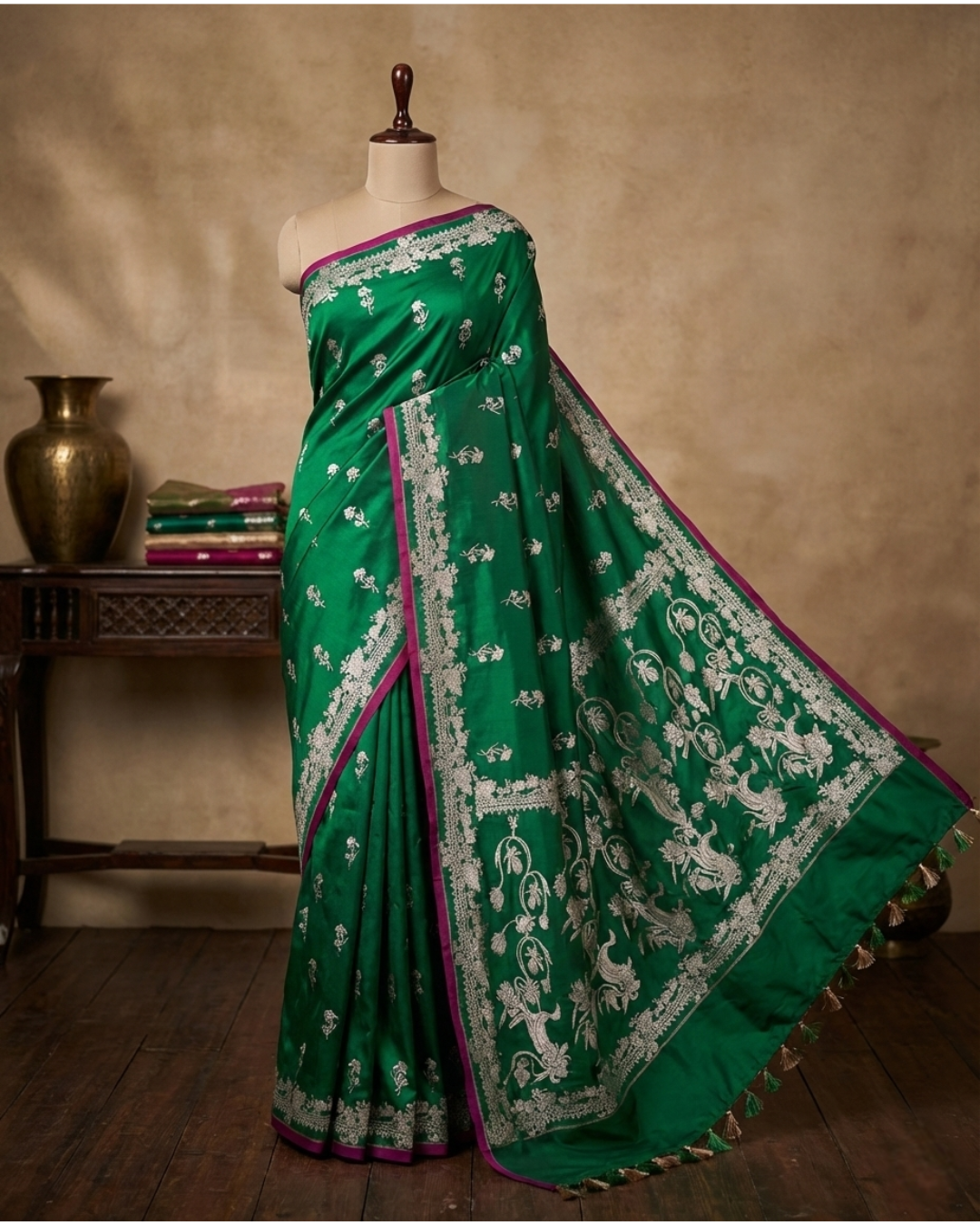 Emerald Green Banarasi Mashru Katan Silk Saree