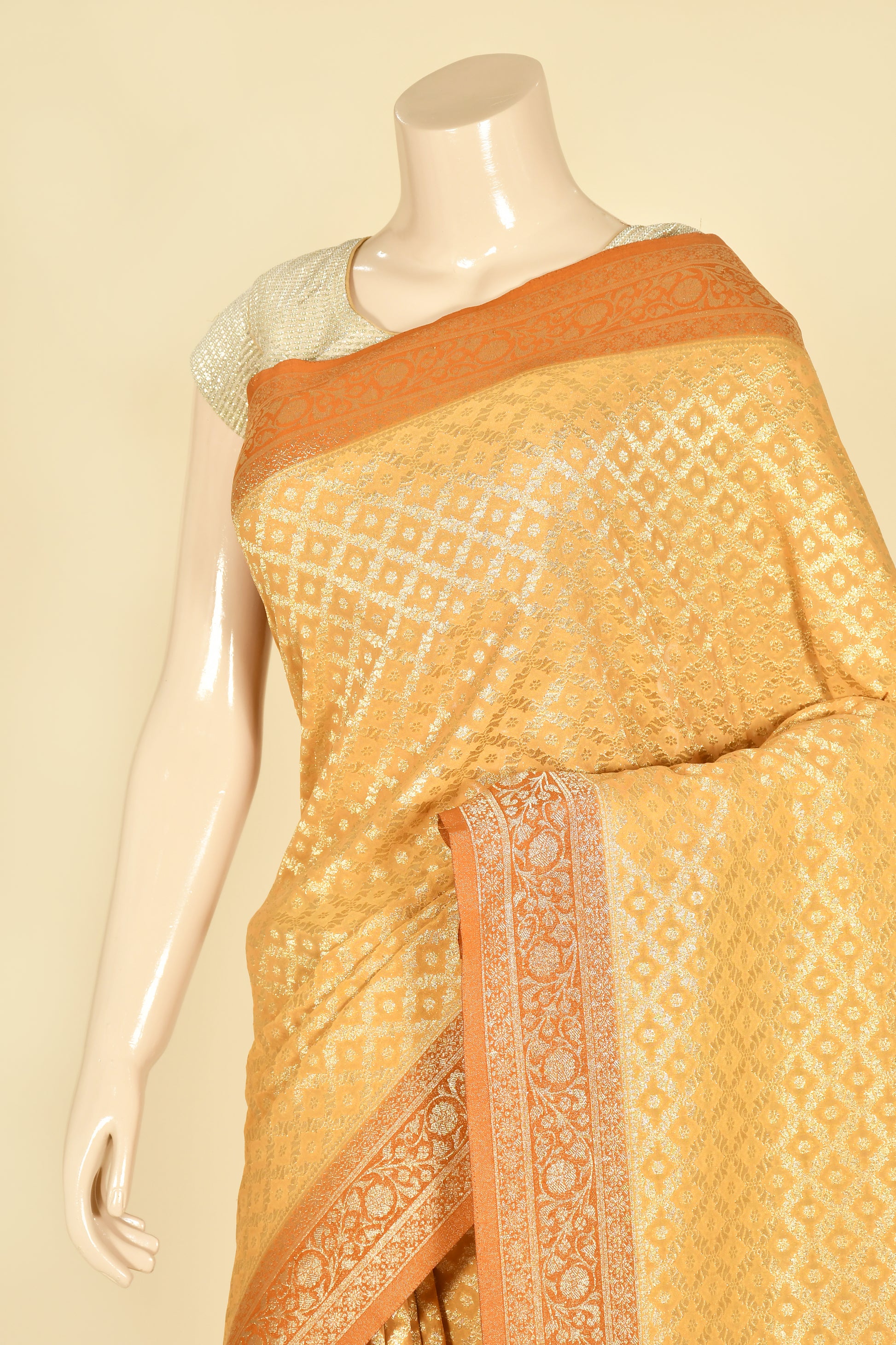 yellow Banarasi Chiffon Silk Saree