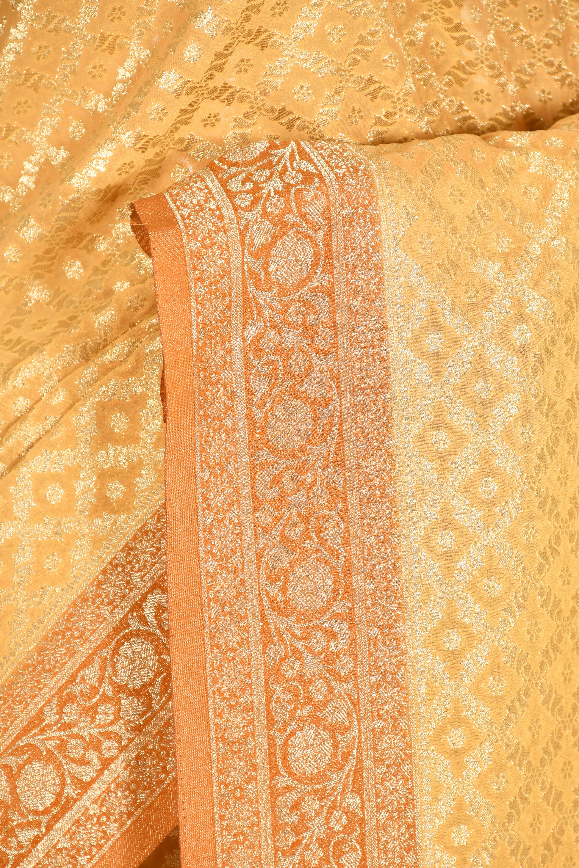 yellow Banarasi Chiffon Silk Saree