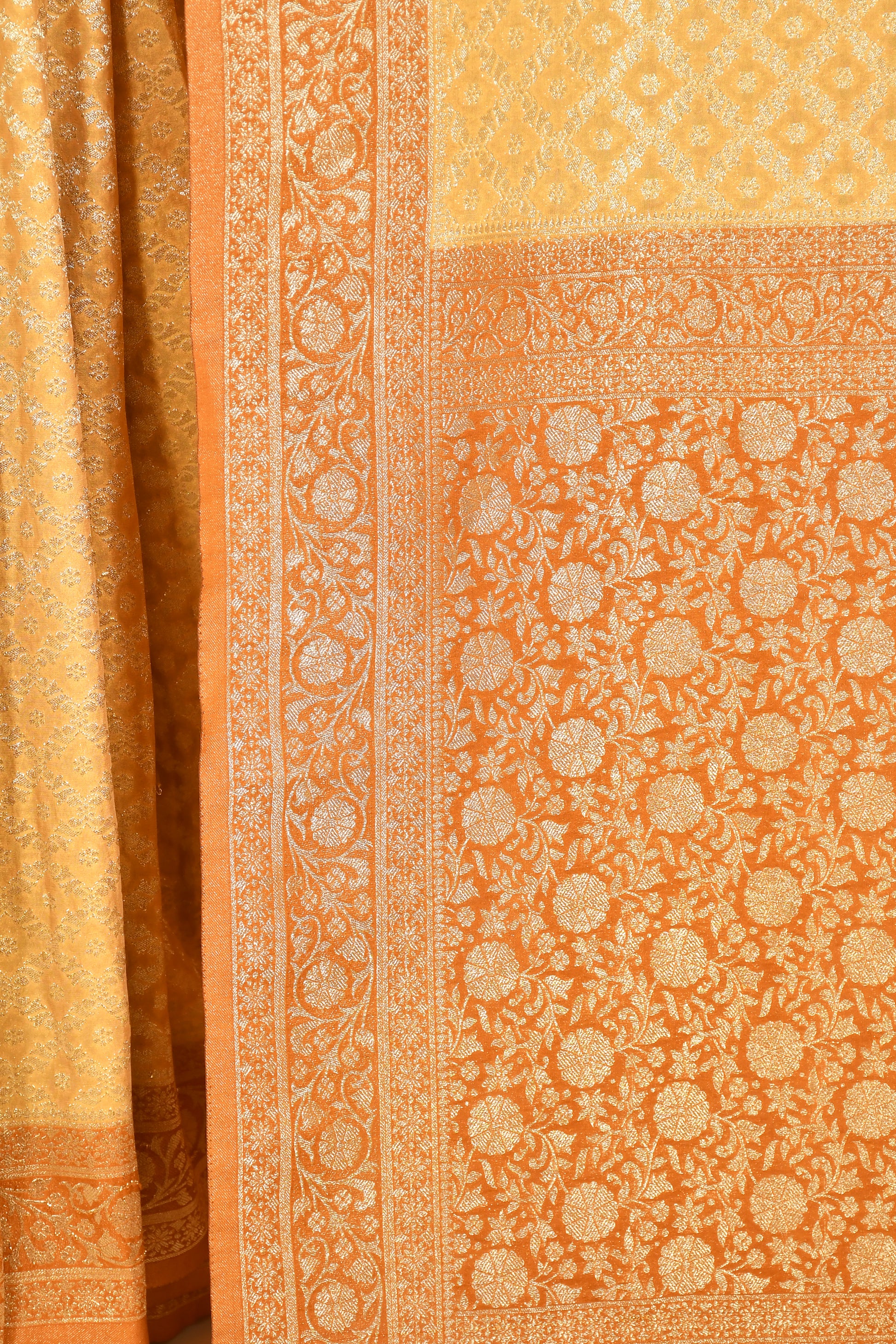 yellow Banarasi Chiffon Silk Saree