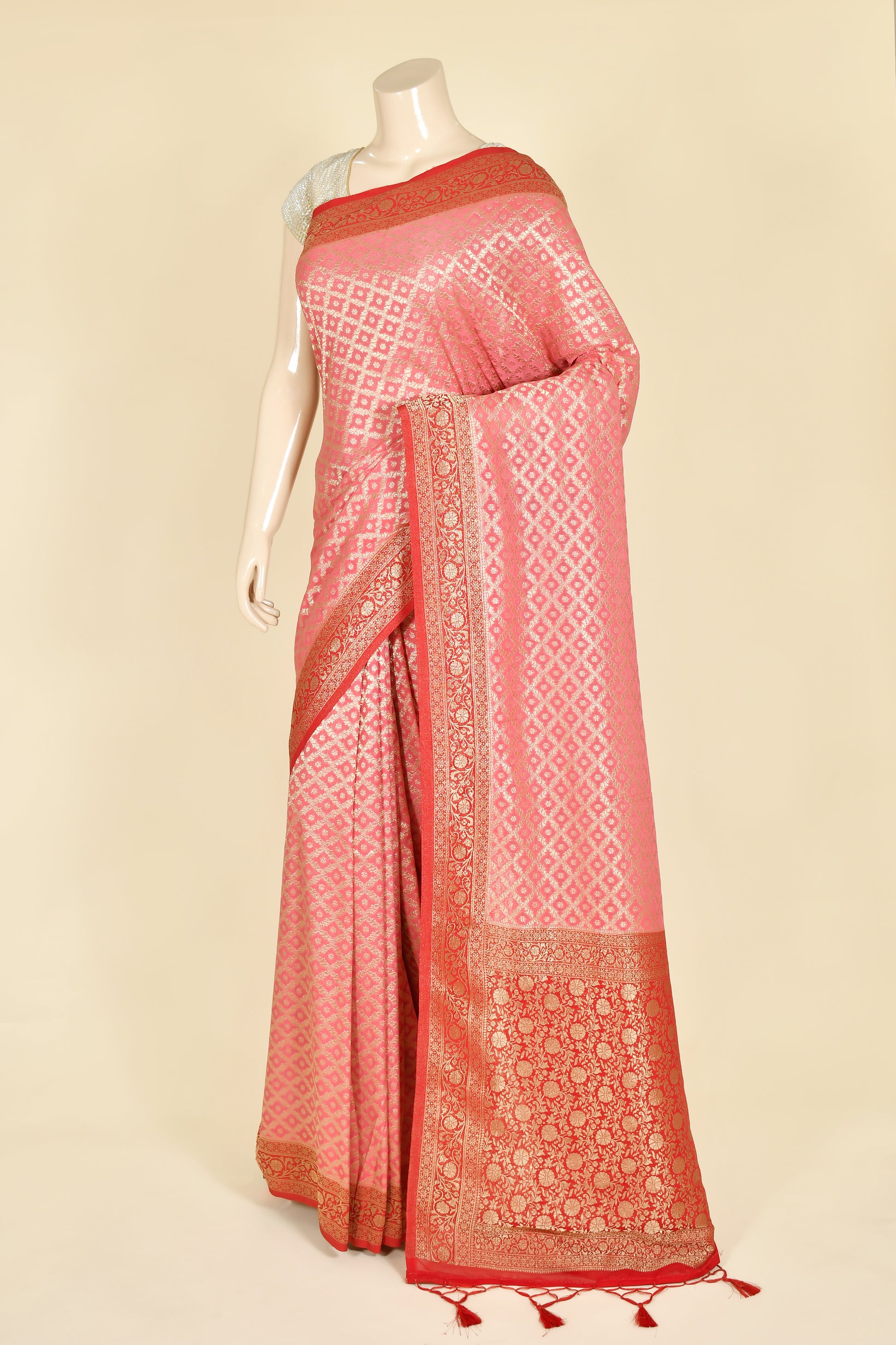 Red Banarasi Satin Silk Saree