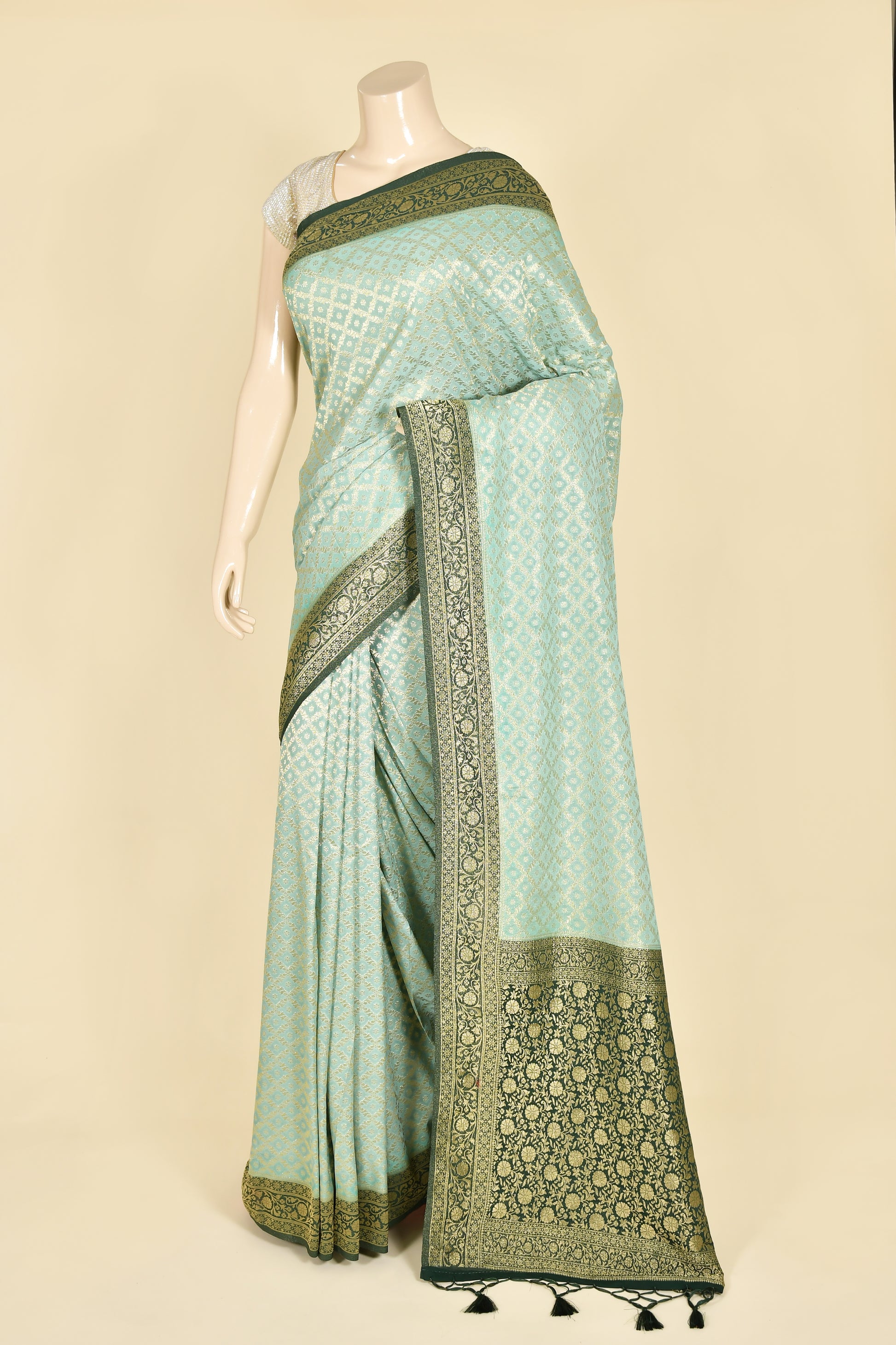 Mint Green Banarasi Mango Silk Saree