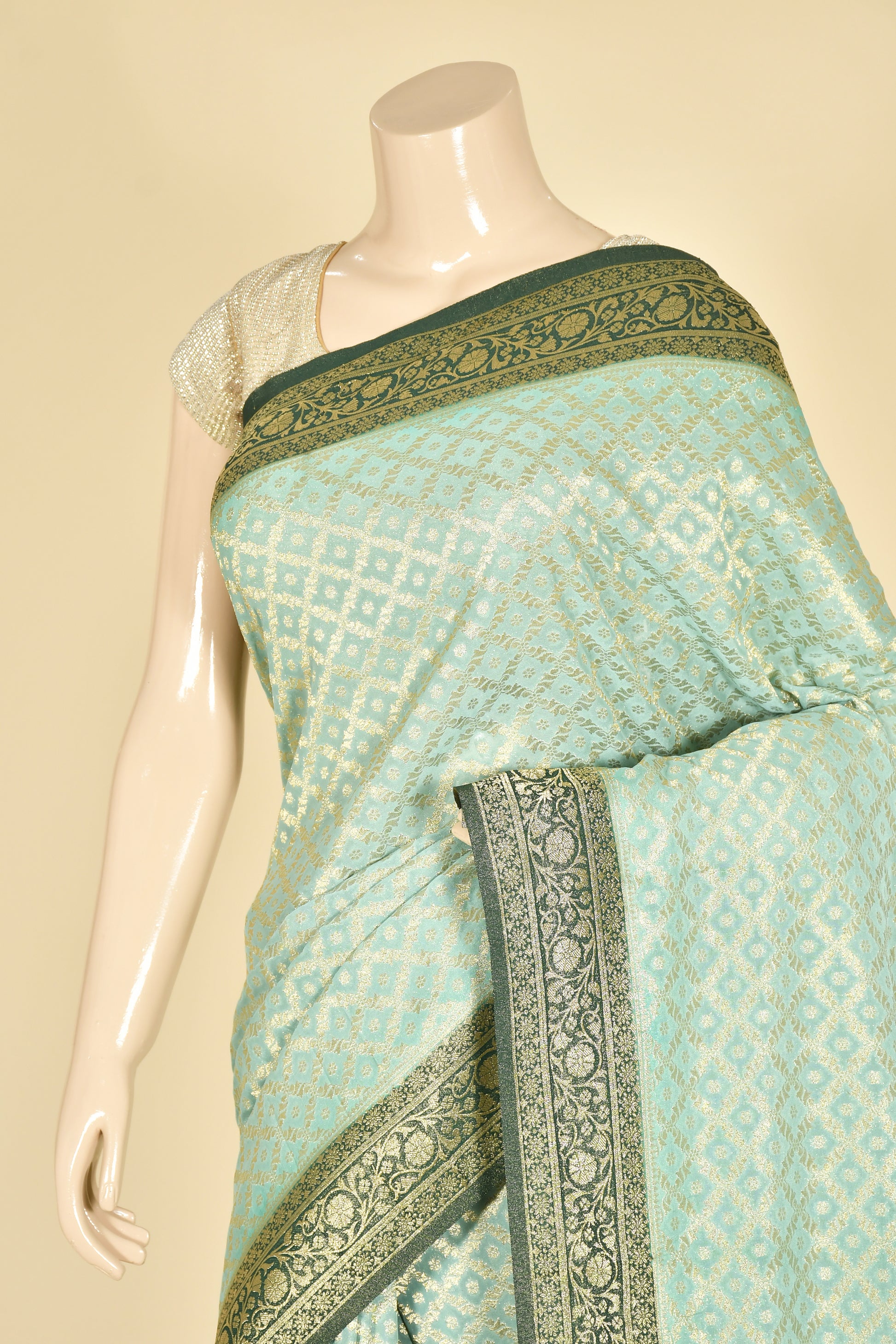 Mint Green Banarasi Mango Silk Saree