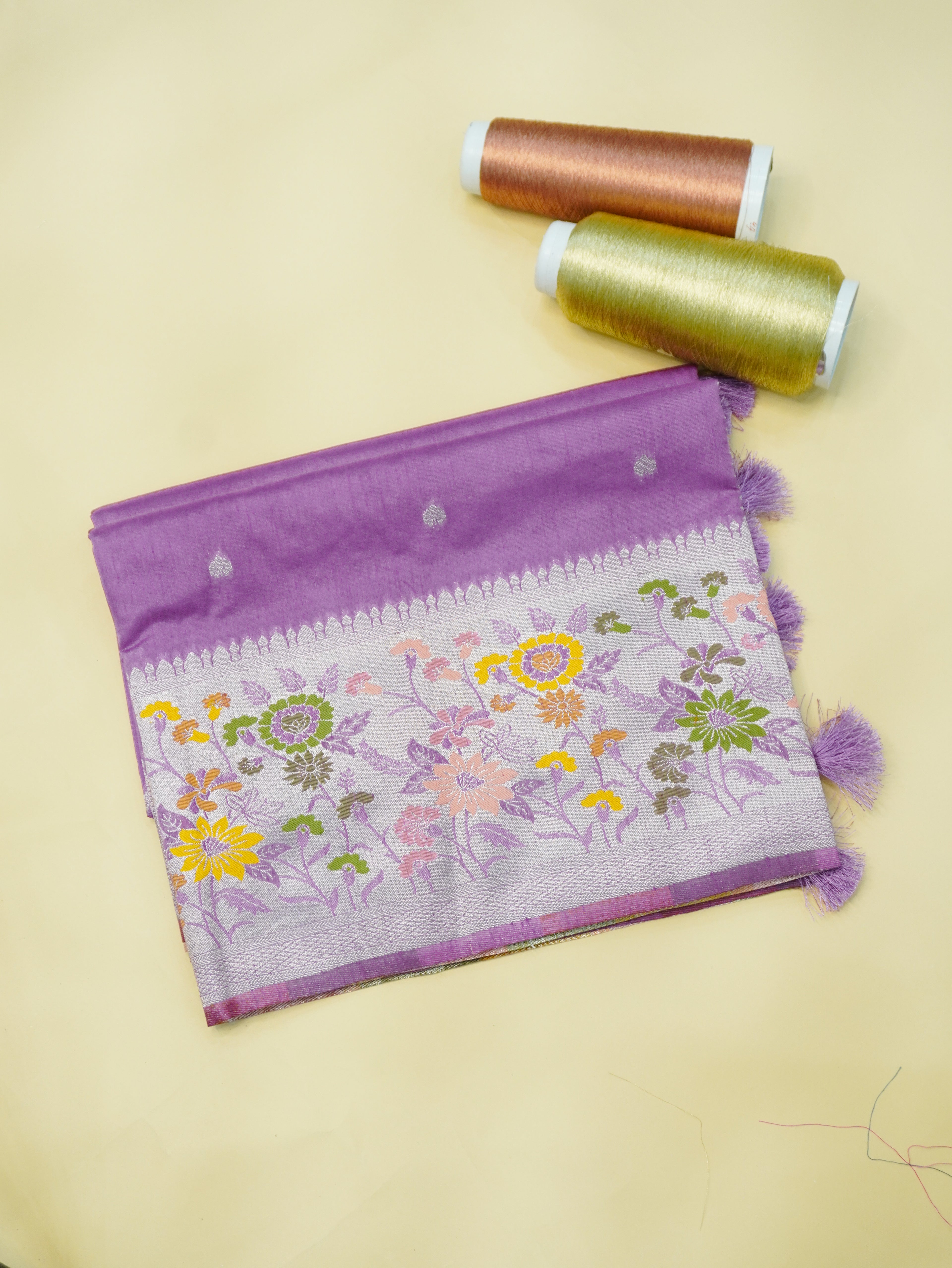 Purple Banarasi Soft Silk Saree with Paithani Border
