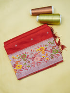 Red Banarasi Soft Silk Saree with Paithani Border