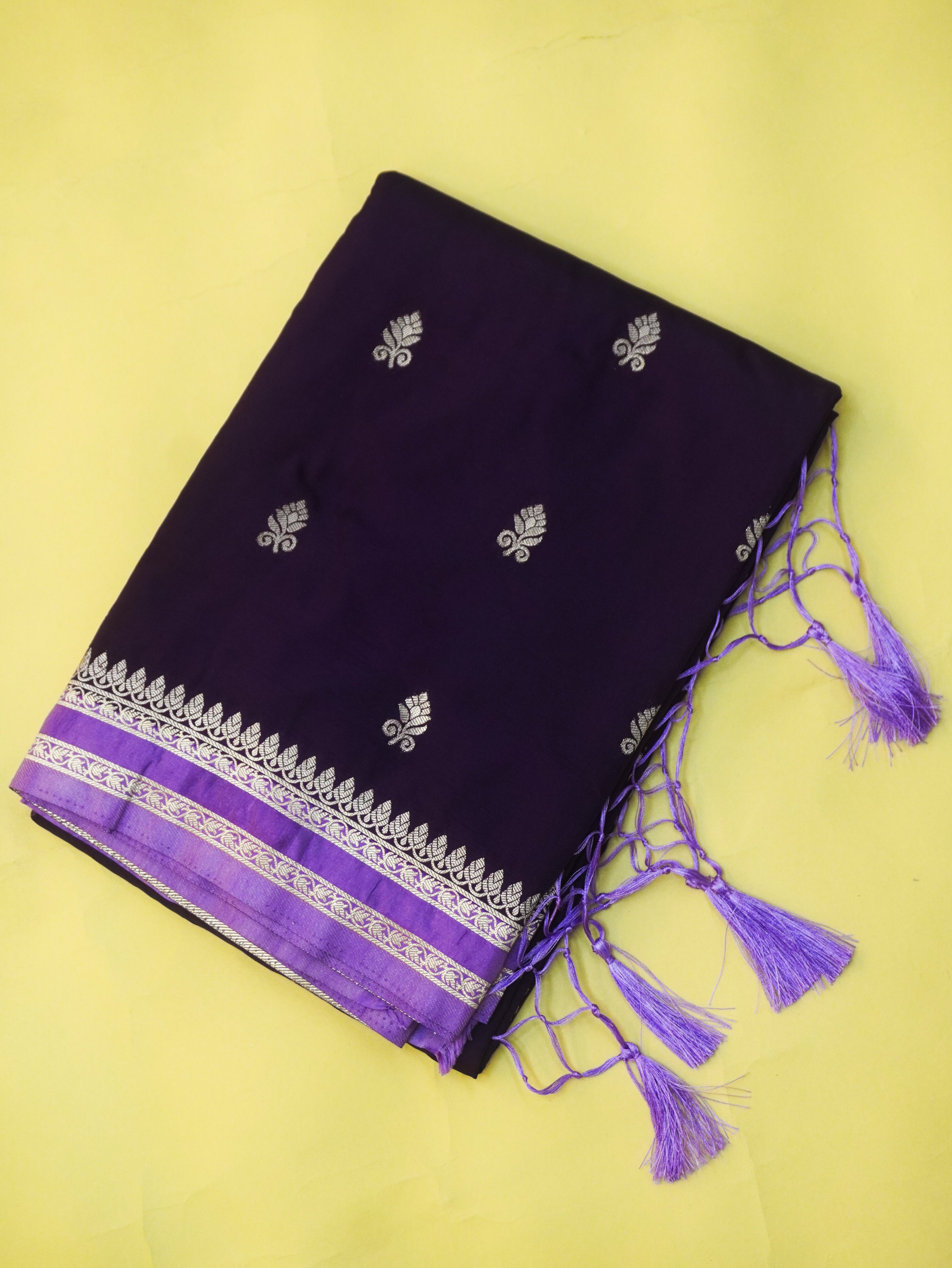Purple Soft Silk Banarasi Saree with Silver Buti Work