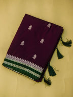 Wine Soft Silk Banarasi Saree with Silver Buti Work