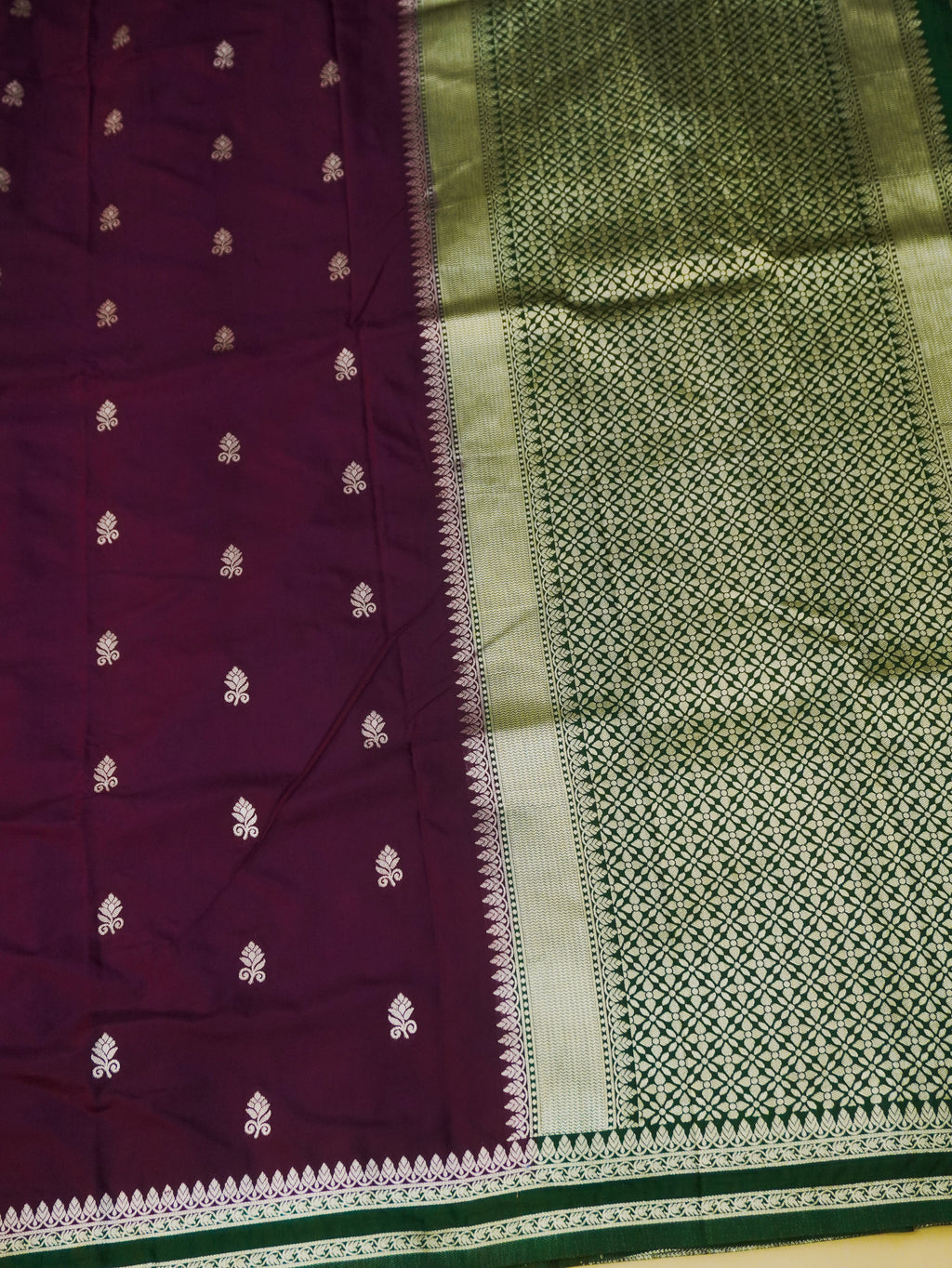 Wine Soft Silk Banarasi Saree with Silver Buti Work