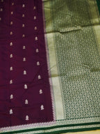 Wine Soft Silk Banarasi Saree with Silver Buti Work