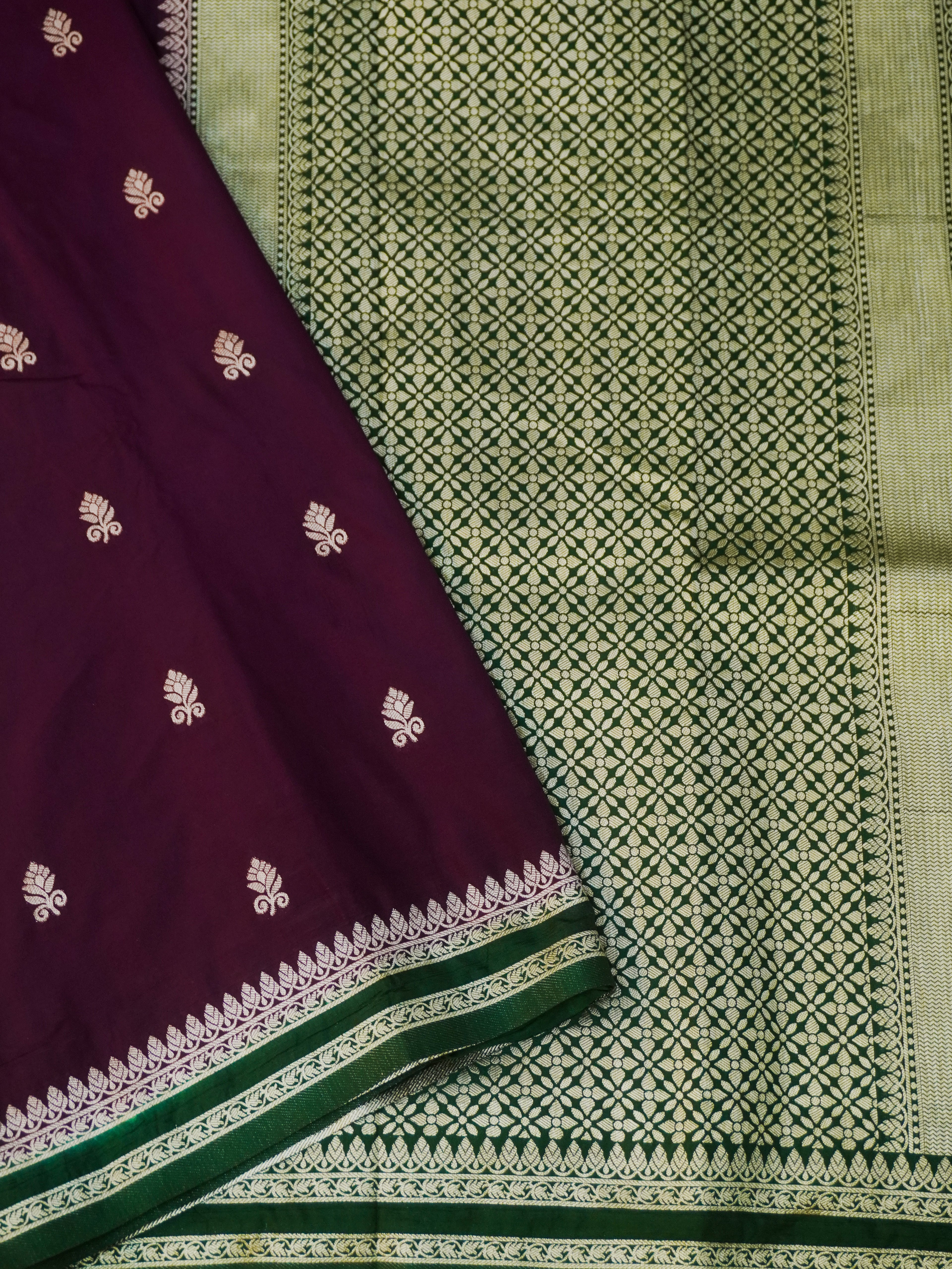 Wine Soft Silk Banarasi Saree with Silver Buti Work