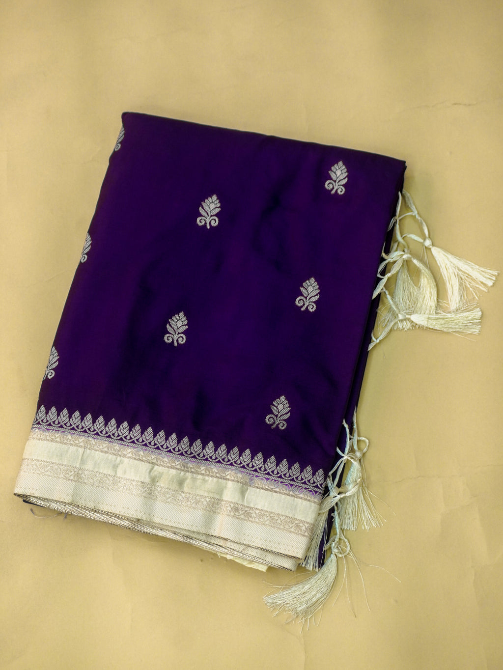 Purple Soft Silk Banarasi Saree with Silver Buti Work