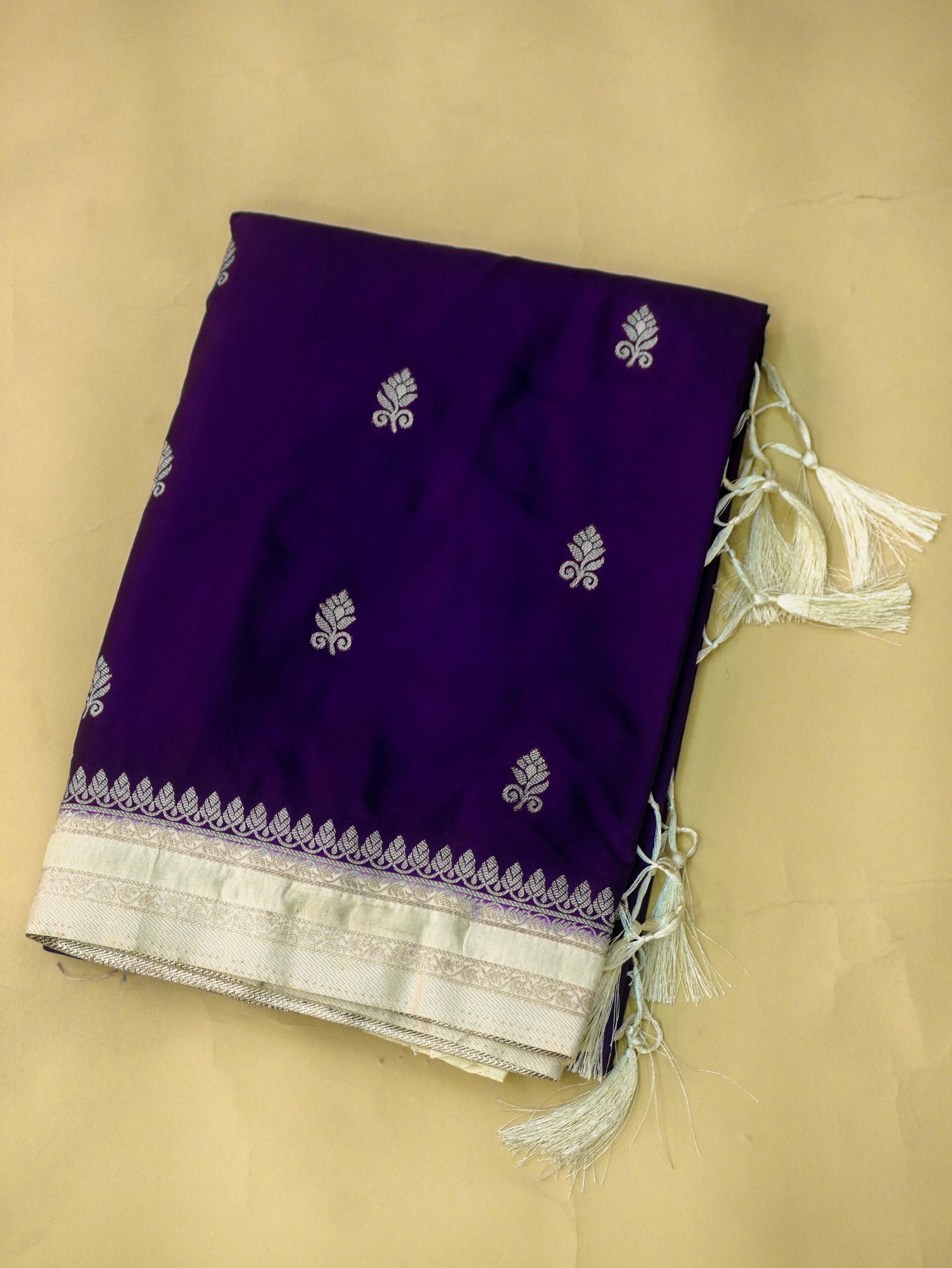 Purple Soft Silk Banarasi Saree with Silver Buti Work