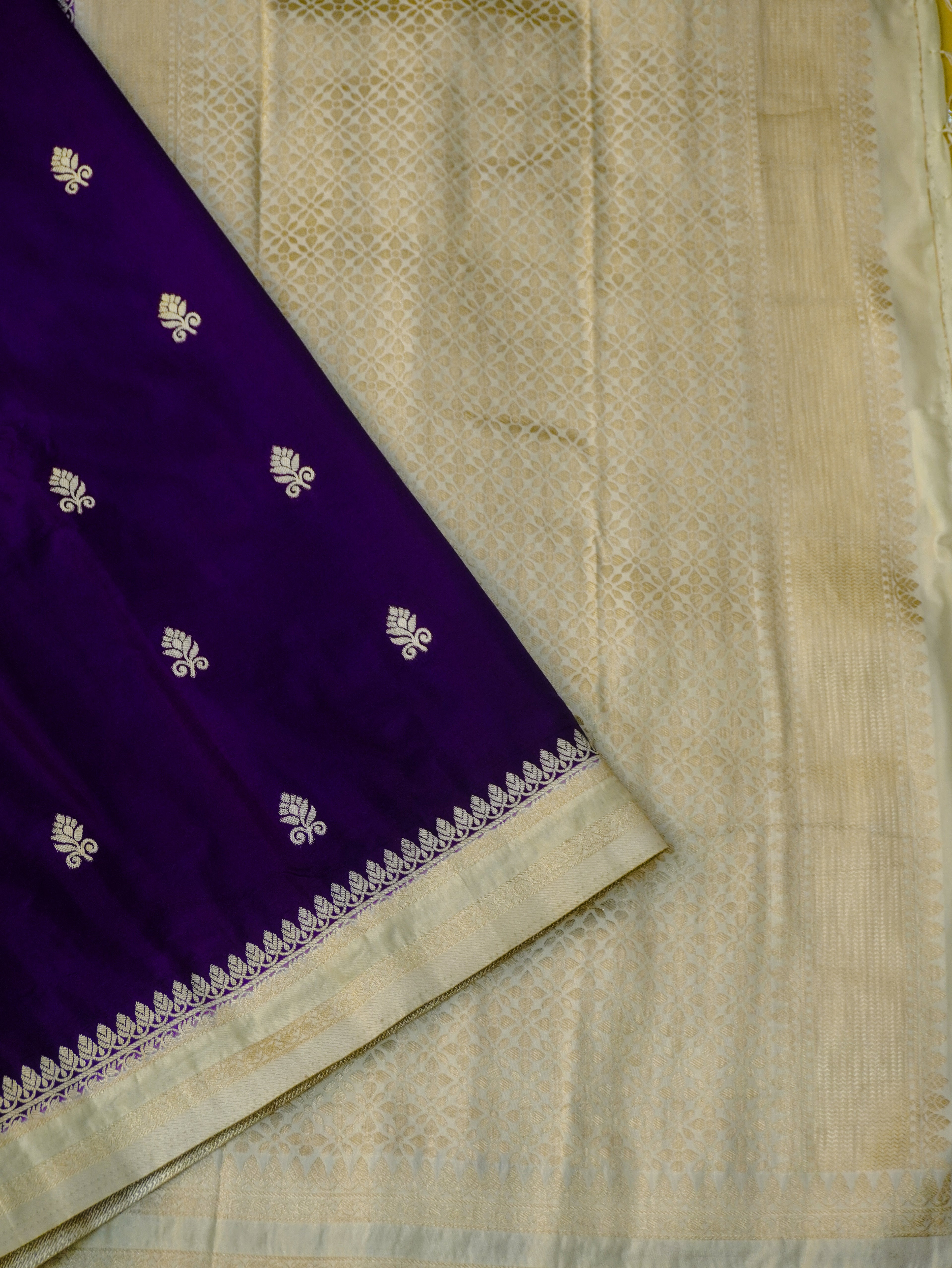 Purple Soft Silk Banarasi Saree with Silver Buti Work