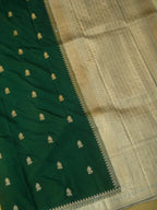 Bottle Green Soft Silk Banarasi Saree with Silver Buti Work