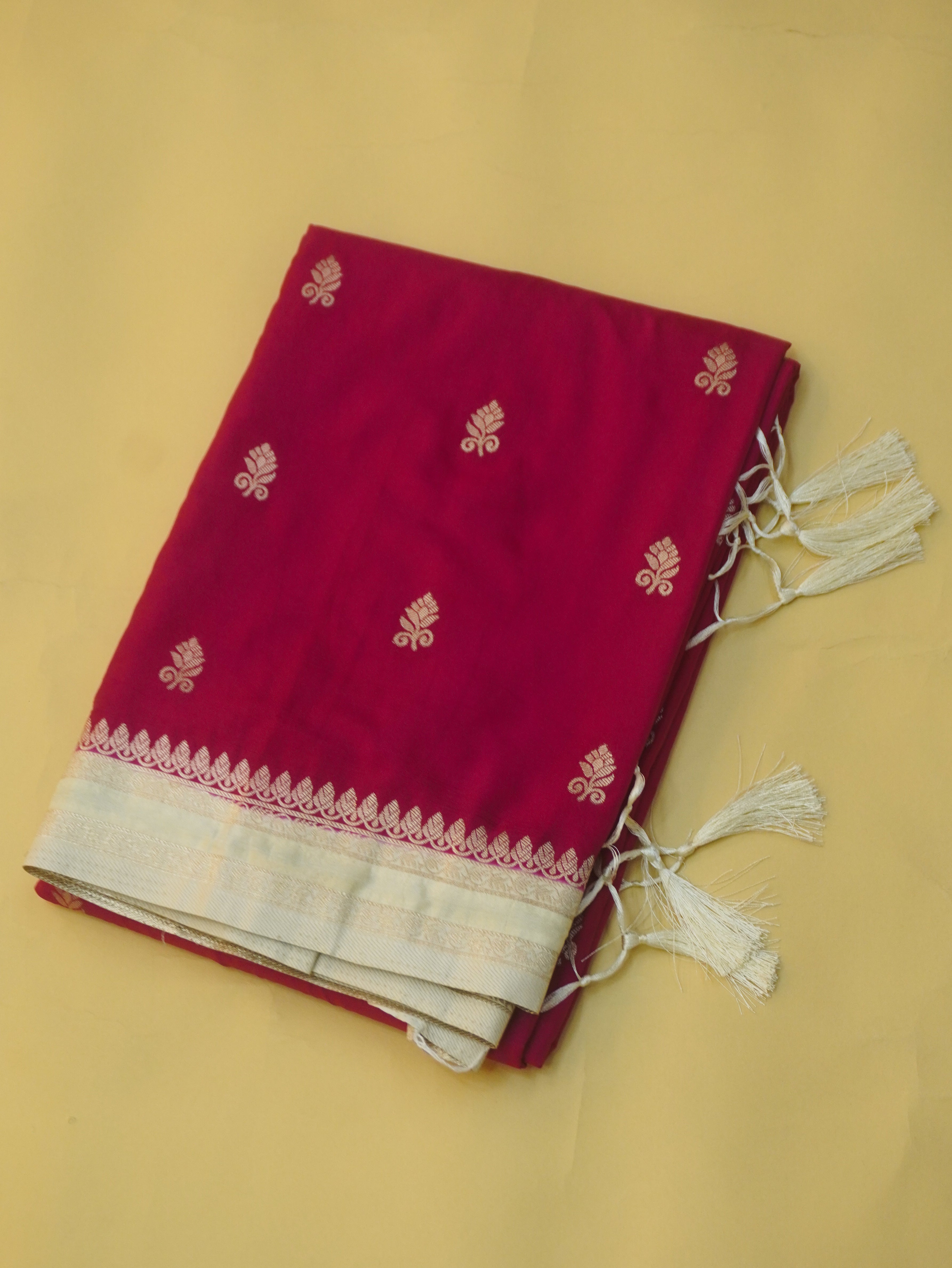 Rani Pink Soft Silk Banarasi Saree with Silver Buti Work