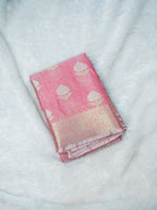 Baby Pink Silky Silk Banarasi Saree with Floral Zari Buti & Rich Zari Border
