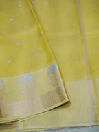 Lemon Yellow Tissue Banarasi Saree with Floral Buti & Silver Zari Border
