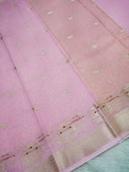 Baby Pink Cotton Banarasi Saree with Floral Buti & Rich Zari Border