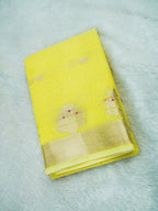 Lemon Yellow Cotton Banarasi Saree with Floral Buti & Rich Zari Border