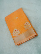 Peach Cotton Banarasi Saree with Floral Buti & Rich Zari Border