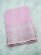 Baby Pink Linen Banarasi Saree with Floral Buta & Rich Zari Border