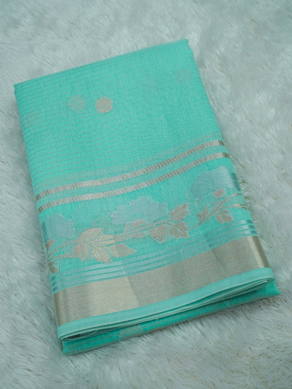 Aqua Green Tissue Banarasi Saree with Floral Buta & Rich Zari Border