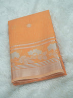 Peach Tissue Banarasi Saree with Floral Buta & Rich Zari Border