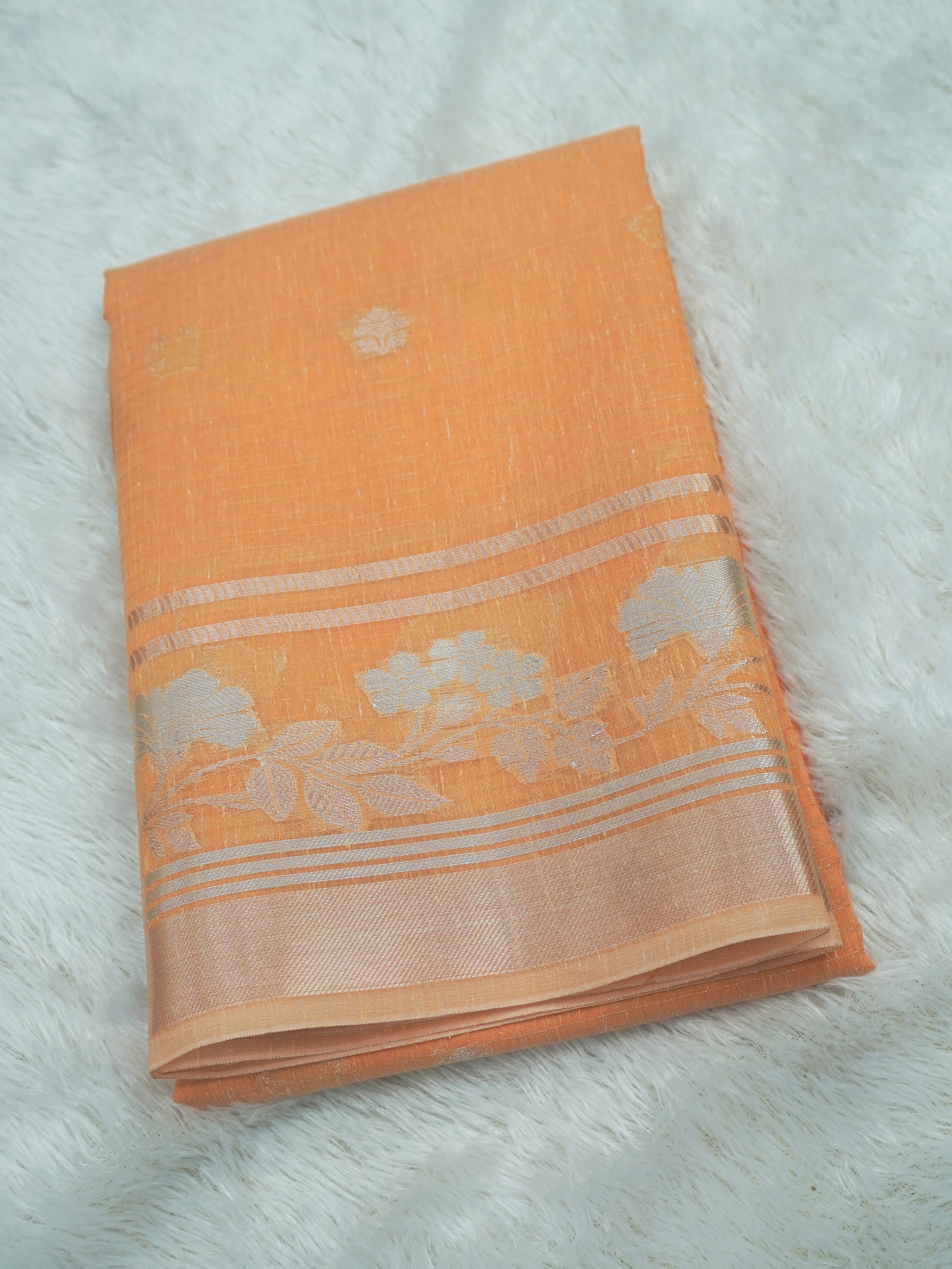 Peach Tissue Banarasi Saree with Floral Buta & Rich Zari Border