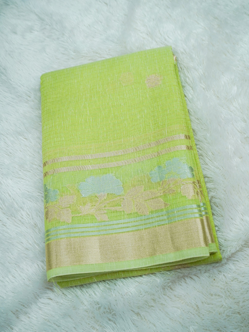 Parrot Green Tissue Banarasi Saree with Floral Buta & Rich Zari Border