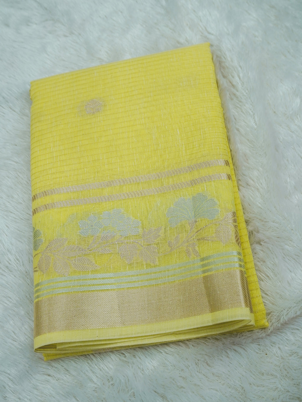 Lemon Yellow Tissue Banarasi Saree with Floral Buta & Rich Zari Border