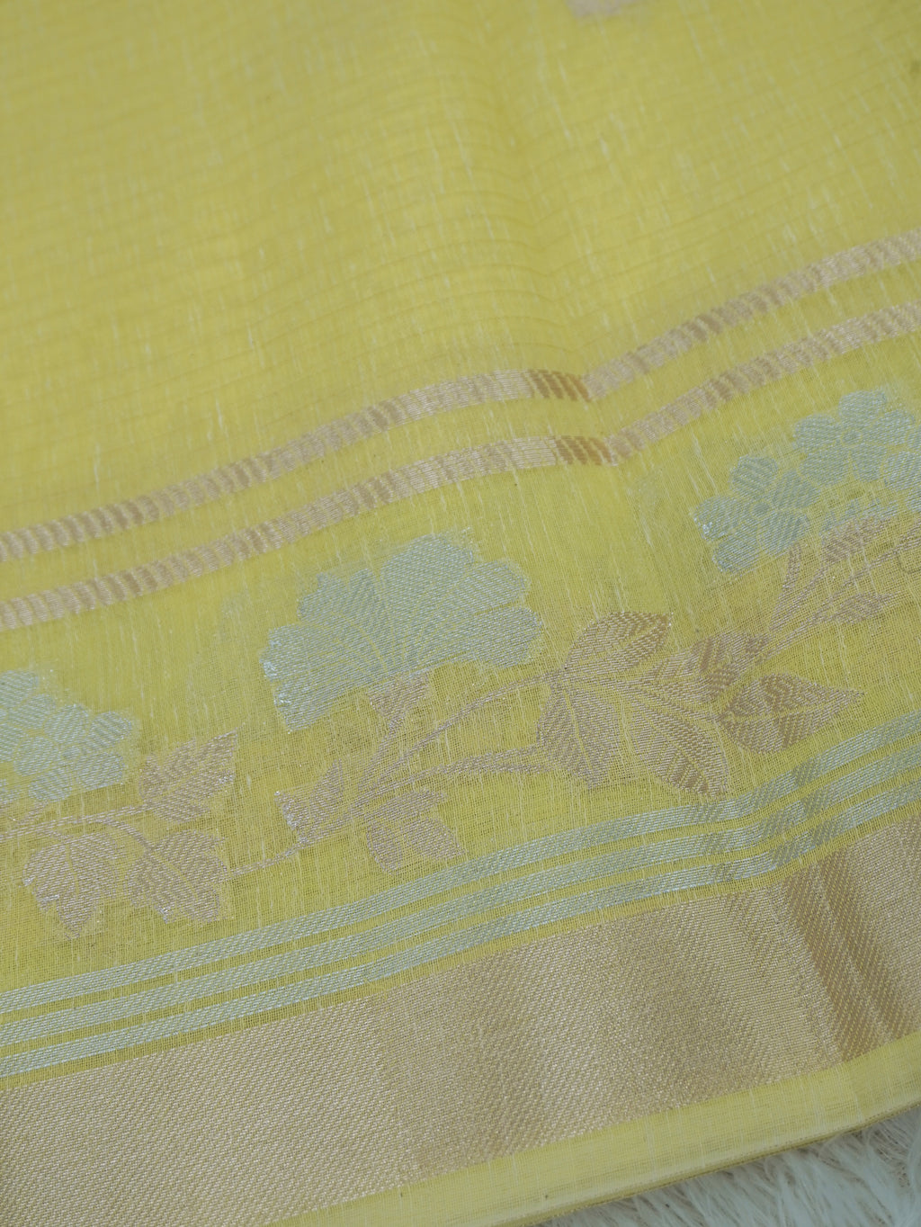 Lemon Yellow Tissue Banarasi Saree with Floral Buta & Rich Zari Border