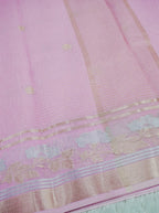 Baby Pink Linen Banarasi Saree with Floral Buta & Rich Zari Border