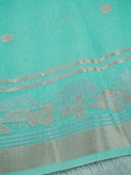 Aqua Green Tissue Banarasi Saree with Floral Buta & Rich Zari Border