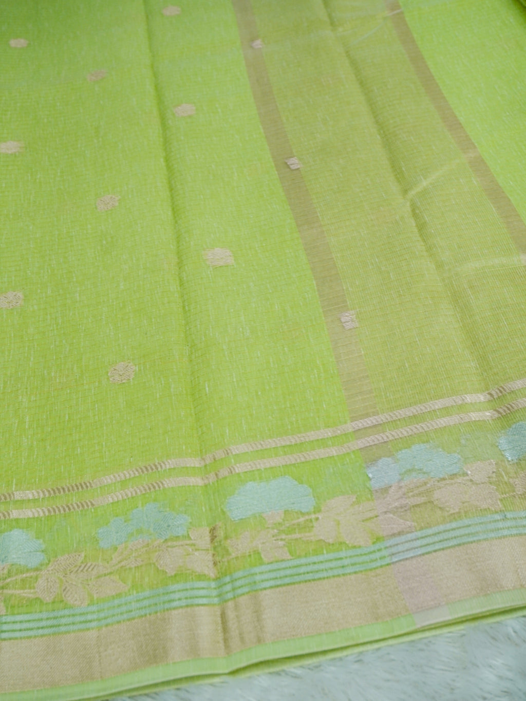 Parrot Green Tissue Banarasi Saree with Floral Buta & Rich Zari Border