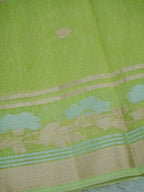 Parrot Green Tissue Banarasi Saree with Floral Buta & Rich Zari Border