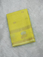 Lemon Yellow Linen Banarasi Saree with Floral Buta & Rich Zari Border