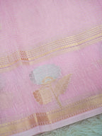 Baby Pink Linen Banarasi Saree with Floral Buta & Rich Zari Border