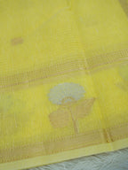 Lemon Yellow Linen Banarasi Saree with Floral Buta & Rich Zari Border