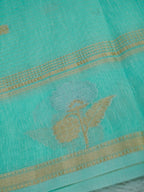 Aqua Green Linen Banarasi Saree with Floral Buta & Rich Zari Border