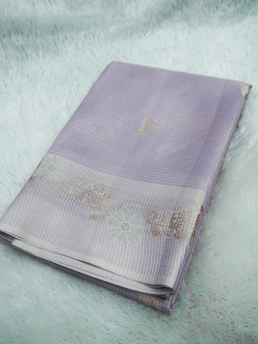 Lavender Tissue Banarasi Saree with Floral Buti & Silver Zari Border