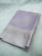 Lavender Tissue Banarasi Saree with Floral Buti & Silver Zari Border