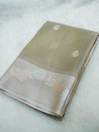 Beige Tissue Banarasi Saree with Floral Buti & Silver Zari Border