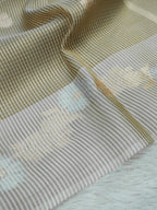 Beige Tissue Banarasi Saree with Floral Buti & Silver Zari Border