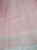 Blush Pink Tissue Banarasi Saree with Floral Buti & Silver Zari Border