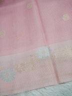 Blush Pink Tissue Banarasi Saree with Floral Buti & Silver Zari Border