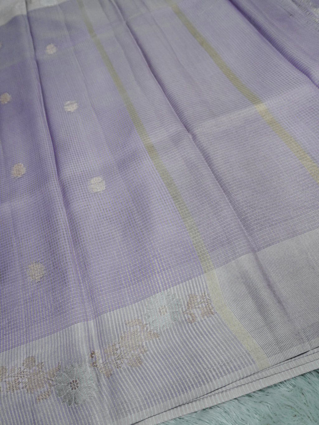 Lavender Tissue Banarasi Saree with Floral Buti & Silver Zari Border