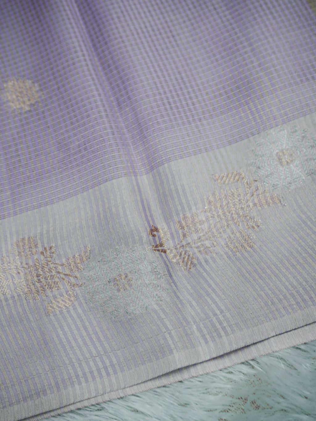 Lavender Tissue Banarasi Saree with Floral Buti & Silver Zari Border